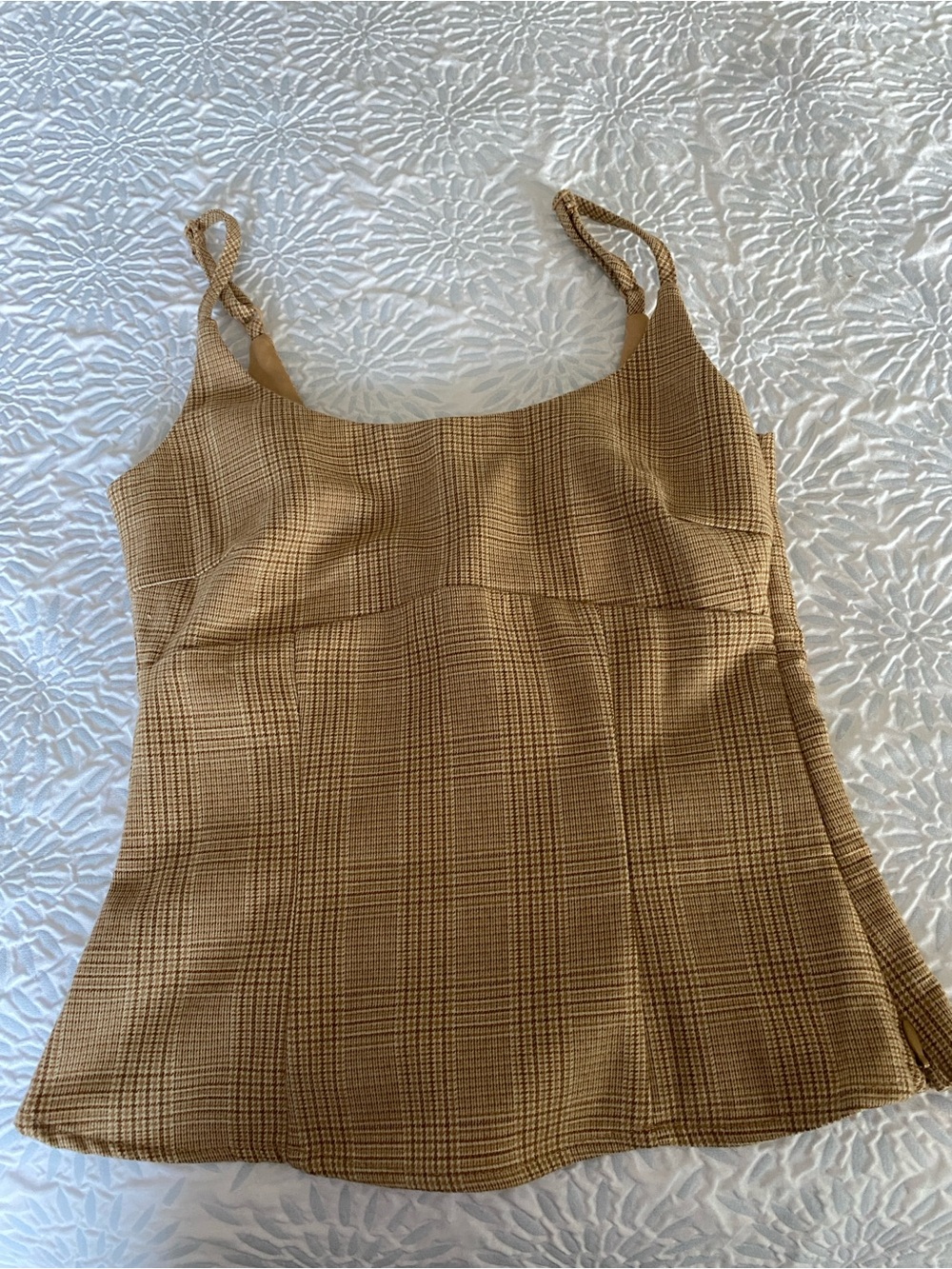 Women’s Tan Plaid Sleeveless Tank Top